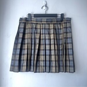 Hug Sunshine Tan Blue Black Plaid Pleated Schoolgirl Mini Skirt XL